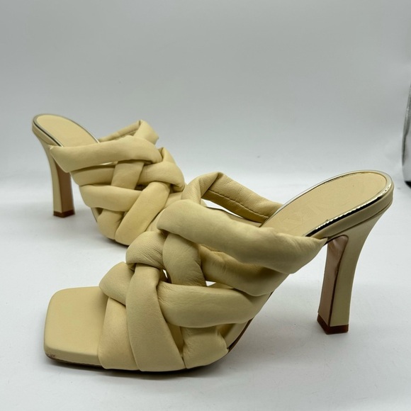 Zara padded woven leather heeled mules, cream yellow 40 square toe - Picture 8 of 8